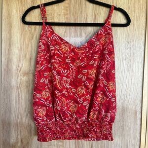 Nine Britton Red and White Smocked Camisole Top